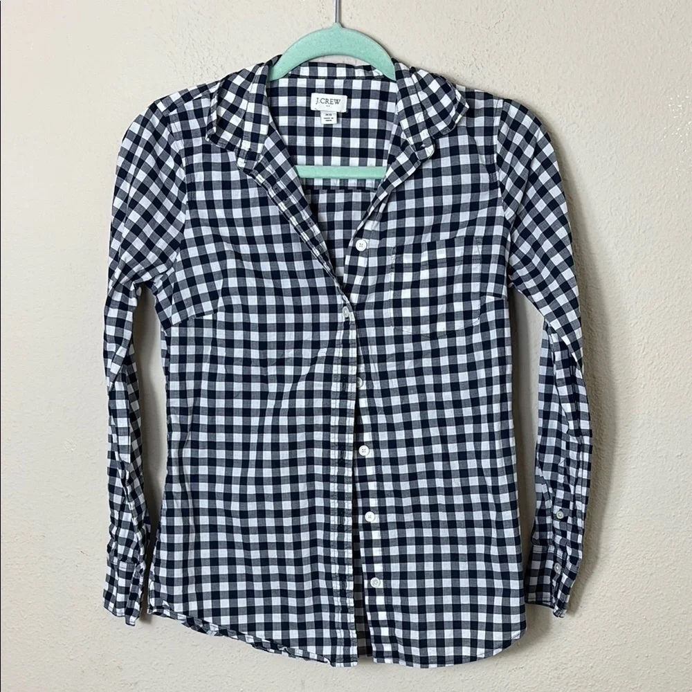J. Crew Button Down in Gingham Check Navy Blue White size XS